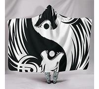 YABEME Sherpa Hooded Blanket Cloak, Novelty Custom Norse Viking Yin Yang Wolf Tattoo Pattern, Flannel Lining Super Soft Cozy Home Leisure,Adult 60 x 80 inch