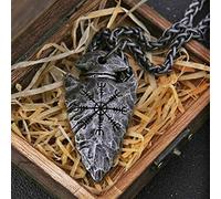 YABEME Vegvisir Compass Rune Odin's Gungnir Spear Head Pendant Necklace, Nordic Viking Scandinavian Vintage Talisman Amulet Jewelry,50 cm