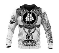 YABEME Viking Crow Hoodie, Nordic Men's 3D Print Valknut Retro Rune Tattoo Casual Raven Unisex Pullover Sweatshirt,Zip,XL