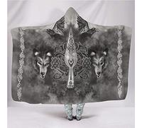 YABEME Viking Odin Fenrir Wolf Hooded Blanket, Norse Mythology 3D Print Thor's Hammer Celtic Tattoo Pattern, Flannel Lining Super Soft Cozy Home Leisure,80″ x 60″