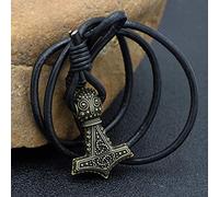 YABEME Viking Rune Amulet Vintage Thor's Hammer Bracelet Necklace Pendant Nordic Odin Celtic Pagan Jewelry Long Rope Chain Men's Ladies Cycling Cuff Wristband Gift