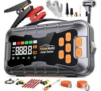 YaberAuto Jump Starter Power Pack with Air Compressor 160PSI, 27000mAh Car Battery Booster Jump Starter (All Gas/14L Diesel/Hybrid) with Emergency Tool Kit, Force Start, Gloves, 800 Lumen
