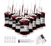 Yabonie 10 Pack Halloween Blood Drinking Bags, Blood Bag with Syringe Clips Blood Type Sticker, Reusable Blood Pouches, Blood Drinks Container for Halloween Zombie Cosplay Party