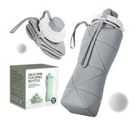 Yabonie Collapsible Water Bottles, Foldable Silicone Water Bottle 600ml, Lightweight Folding Water Bottle Reusable Leakproof for Camping Hiking Cycling Travel Yoga Sports Outdoor (Grey)