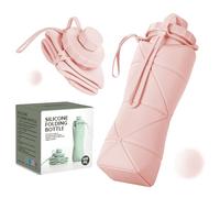 Yabonie Collapsible Water Bottles, Foldable Silicone Water Bottle 600ml, Lightweight Folding Water Bottle Reusable Leakproof for Camping Hiking Cycling Travel Yoga Sports Outdoor (Pink)