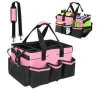 Yabound Cleaning Caddy Bag with Handle & Shoulder Straps, Wearable Cleaning Caddy Organizer for Housekeepers, Housekeeping and Car Storage (Pink)