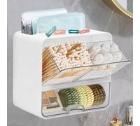 Yabound Wall-Mounted Tampon Storage, Storage Bathroom Box with Clear Flap, Organiser with 3 Drawers for Cotton Buds, Balls, Pads, Dental Floss Picks, Hair Bobbles