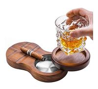 Yabound Wooden Cigar Ashtray, Coaster Whiskey Cigar Holder with Lid, Cigar Accessories for Men Home Outdoor Ashtray