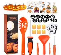 YACA Pumpkin Carving Kit, 6 Easy Halloween Pumpkin Carving Tools Set, 10 Carving Stencils, 20 Halloween Cellophane Candy Bags, DIY Jack-O-Lantern Halloween Decorations