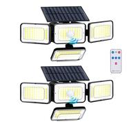 YACAISI Solar Lights Outdoor, LED 2800LM Solar Motion Sensor Outdside Lighting with Remote Control, 4 Heads Waterproof Flood Security Light for Yard Garden Patio Wall -2PACK