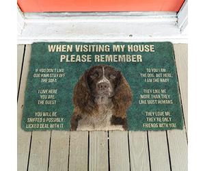 YACANNA Door Mat Indoor Outdoor Door Mat Entrance Washable Doormat 3D Please Remember English Springer Spaniel Dogs House Rules Doormat Non Slip Door Floor Mats Decor 45x75cm