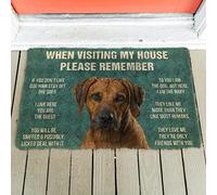 YACANNA Door Mat Indoor Outdoor Door Mat Entrance Washable Doormat 3D Please Remember Rhodesian Ridgeback Dogs House Rules Doormat Non Slip Door Floor Mats Decor 60x90cm