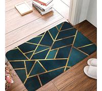 YACANNA Door Mat Indoor Outdoor Door Mat Entrance Washable Doormat Midnight Green Gold Stone Geometric Doormat Mat Rug Decor Kitchen Living Room 60x90cm
