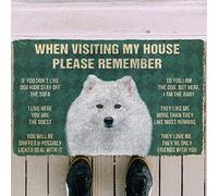 YACANNA Entrance Door Mat Indoor Outdoor Door Mat 3D Please Remember Japanese Spitz Dogs House Rules Doormat Door Floor Mats Decor Porch Doormat-50x80cm