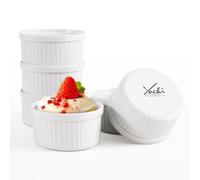 Yachi Ramekins White, 6 oz Ceramic Set of 6 Stoneware Bakeware for Souffle Sauces Dipping Onion Soup Lava Cake Flan Creme Brulee Kit Pudding Mini Custard Oven Safe