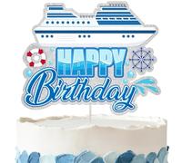 Yacht Birthday Cake Topper - Glitter Yacht Party Decorations for Birthday Party Supplies