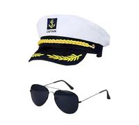 Yacht Captain Costume Set Adjustable Boat Sailor Hat Navy Cap with Sunglasses for Halloween Cosplay Nautical Theme Parties Fancy Dress