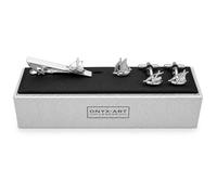 Yacht Cufflinks, Lapel Pin & Tie Bar Set for Men - Onyx Art CLT010 Premium Yacht Gift Set, Matching Sailing Accessories for Sailors, Yacht Owners, Boating Enthusiasts & Formal Wear