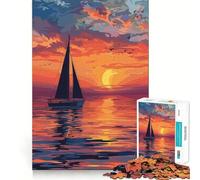 Yacht Ocean Sunset 1000 Piece Jigsaw Puzzles Memory Train Fun Smooth Burr Free Surface Entertaining Challenge for Spare Time (50x75cm)