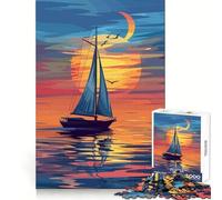 Yacht Ocean Sunset 1000 Pieces Jigsaw Puzzles for Adults Strategic Think Pleasant Downtime Clean Cut Winter Gift (38x26cm)