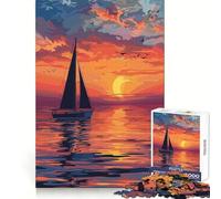 Yacht Ocean Sunset 1000 Teenager Pieces Jigsaw Puzzle Brain Development Unwind Easily Clean Join Warm Xmas Gift (38x26cm)
