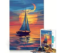 Yacht Ocean Sunset Jigsaw for Adults 1000 Pieces Think Skill Game High Precision Die Cut Entertaining Challenge for Spare Time (50x75cm)