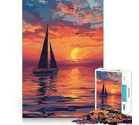 Yacht Ocean Sunset Jigsaw for Teenagers1000 Pieces Mind Skill Play Laser Cut for Flawless Fit Quiet Time Mind Exercise at Home (38x26cm)