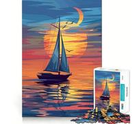 Yacht Ocean Sunset Jigsaw Puzzle 1000 Piece Cognitive Fun Play Precise Interlock Structure Bonding Activity for Loved Ones (38x26cm)