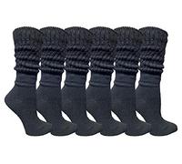 Yacht & Smith 6 Pairs Women's Scrunched Slouch Socks, Cotton Boot Socks Bulk Pack for Everyday Comfort & Style, Size 9-11, 6 Pairs Black, One size