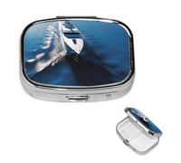 Yacht Square Metal Pill Box 2 Compartment Cute Travel Pill Organizer Case Portable Medicine Vitamin Organizer Pill Case for Women Men Travel Unique Gift