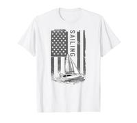 Yachting Sailboat Sailors Sailing Boats USA-Flag Sailing Value Graphic T-Shirt, Men, White, S