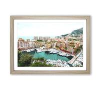 Yachts in Monte Carlo Monaco Painting Framed Print | A2 Oak Framed Wall Art | Ready to Hang | Modern Historical Picture | Living Room Bedroom Lounge Office