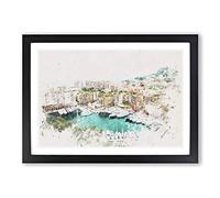 Yachts in Monte Carlo Monaco Watercolour Framed Print | A2 Black Framed Wall Art | Ready to Hang | Modern Historical Picture | Living Room Bedroom Lounge Office