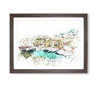 Yachts In Monte Carlo Monaco Watercolour Modern Framed Print | A4 Walnut Framed Wall Art | Ready to Hang | Modern Historical Picture | Living Room Bedroom Lounge Office