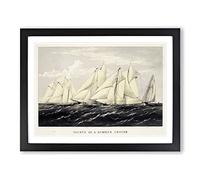 Yachts On A Summer Cruise Vintage Framed Print | A4 Black Framed Wall Art | Ready to Hang | Classic Landscape Picture | Living Room Bedroom Lounge Office