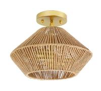 YACNYWJA American Country Semi-recessed Ceiling Light, Pastoral Double-headed Interior Decoration Lighting Chandelier, Rattan Woven Close To Ceiling Light Fixtures,For Living Room,Bedroom,Kitchen,Offi