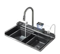 YACODLUL 304Stainless Steel Large Single Bowl Waterfall Kitchen Sink(A Brushed Golden)