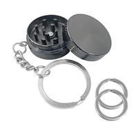 yacool Mini Metal Spice Grinder 1.18 inch, with 25mm Diameter Metal Key Chain Rings*2, Cute Key Chain for Men and Women, Silver Grey, Silver Grey