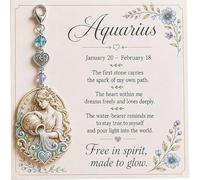 Yacriso 12 Zodiac Birthstone Charm Keepsake Card, Pendant Keychain | 12 Constellation Dangle Crystal Keychain, with Heart Charm & Inspirational Message, Astrology Birthday for Women, Friends