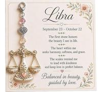 Yacriso 12 Zodiac Birthstone Charm Keepsake Card, Pendant Keychain | 12 Constellation Dangle Crystal Keychain, with Heart Charm & Inspirational Message, Astrology Birthday for Women, Friends