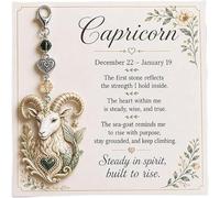 Yacriso 12 Zodiac Birthstone Charm Keepsake Card, Pendant Keychain | 12 Constellation Dangle Crystal Keychain, with Heart Charm & Inspirational Message, Astrology Birthday for Women, Friends