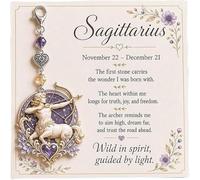 Yacriso 12 Zodiac Birthstone Charm Keepsake Card, Pendant Keychain | 12 Constellation Dangle Crystal Keychain, with Heart Charm & Inspirational Message, Astrology Birthday for Women, Friends