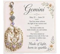 Yacriso 12 Zodiac Birthstone Charm Keepsake Card, Pendant Keychain | 12 Constellation Dangle Crystal Keychain, with Heart Charm & Inspirational Message, Astrology Birthday for Women, Friends