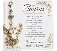 Yacriso 12 Zodiac Birthstone Charm Keepsake Card, Pendant Keychain | 12 Constellation Dangle Crystal Keychain, with Heart Charm & Inspirational Message, Astrology Birthday for Women, Friends
