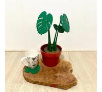 Yacriso 3D Printed Modern Green Indoor Plant Pot with Coaster Leaves, Artificial Plant, Small to Medium Size