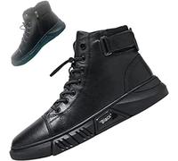 Yacriso Men's Casual Versatile Genuine Leather Ankle Boots,Classic Black Lightweight Soft Sole Sneakers,Classic Stylish Side Zipper Lace-Up,Leather Boots Casual Men's Tooling Boots (no velvet,45)