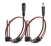 YACSEJAO 1 Pair DC Power Pigtails Cable with Fuse,35CM/1FT 20AWG DC 5.5mm x 2.1mm Male+Female Plug to Bare Wire Open End Power Wire Supply Repair Cable