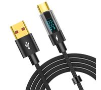 YACSEJAO 66W USB-C Cable with Digital Display 3.9FT USB A to USB C Fast Charging Cord with LED Display Monitor, PD 3.0/2.0 Support, Braided Nylon Cable