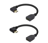 YACSEJAO 90 Degree Mini HDMI to HDMI Cable, 15CM High Speed Right Angle HDMI Extension Cable, 2 Pack High Speed Gold Plated Swivel Converter