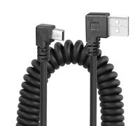 YACSEJAO Coiled Mini USB Cable 90 Degree, USB Type A to Mini B Male Data Sync & Charge Spiral Cable for Printers, Cameras, Mouse, Cell Phone (Dual Right)